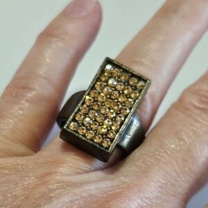 Rebel Designs Peach Crystal Accents Rectangular Ring Size 8 Gold Tone
